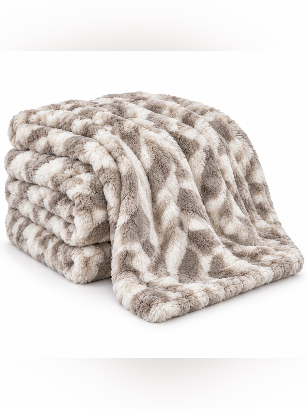 Graced Soft Luxuries Faux Fur Oversized Throw Blanket Taupe Cream  64” x 79”